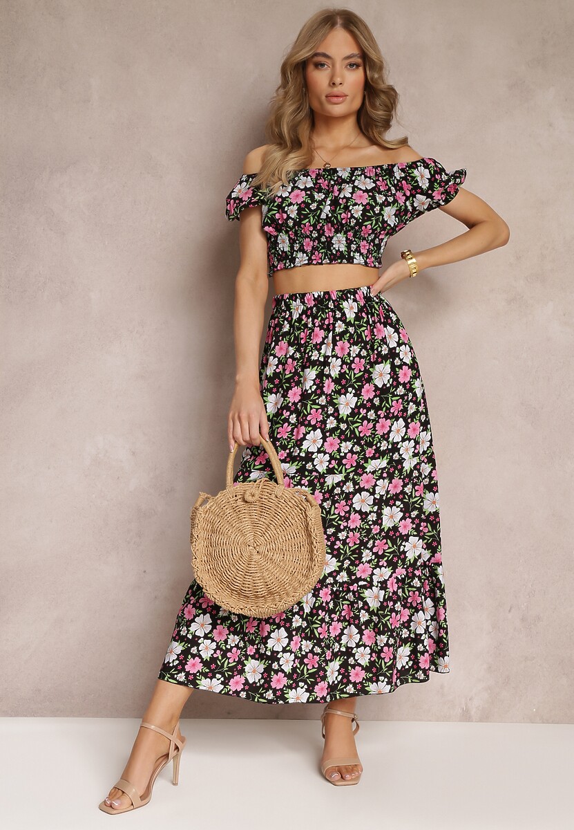 Zielony Bawełniany Komplet 2-częściowy w Kwiaty Malenis