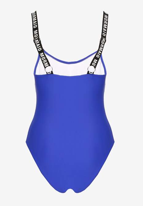 Niebieski Strój Kąpielowy z Usztywnianymi Miseczkami Ozdobiony Napisami Tenera