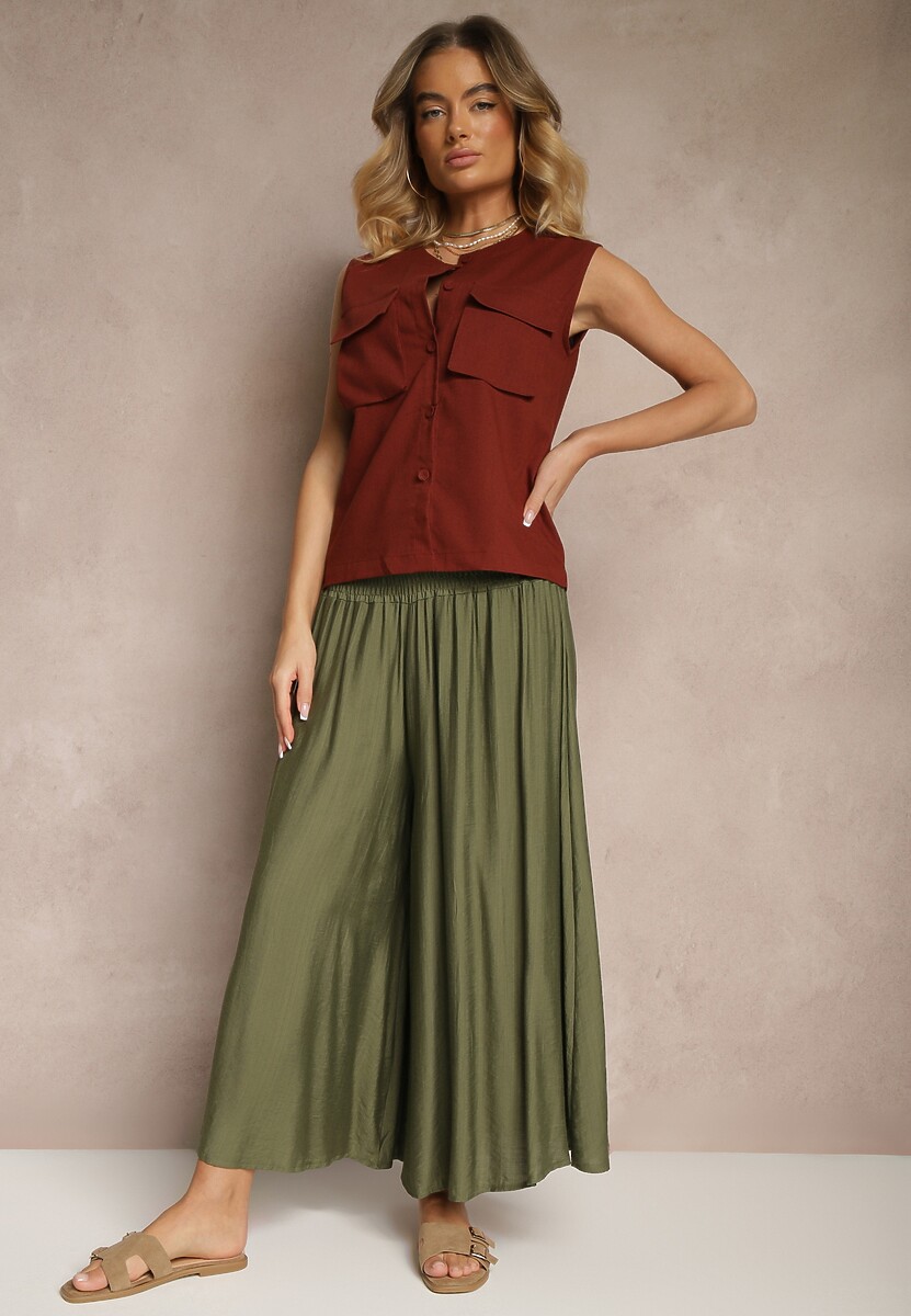 Jasnoszare Spodnie o Szerokim Kroju Kuloty High Waist o Długości 7/8 Ulanova