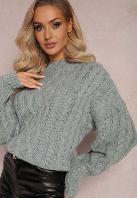 Miętowy Luźny Golf w Ozdobny Splot Atterta