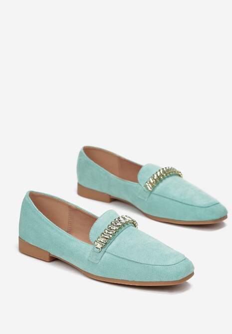 Zielone Mokasyny z Paskiem z Cyrkonii Efanos