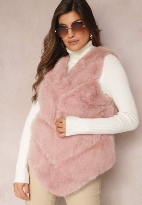 Ciemnoróżowa Kamizelka z Futerkiem i Przeszyciami Iraau