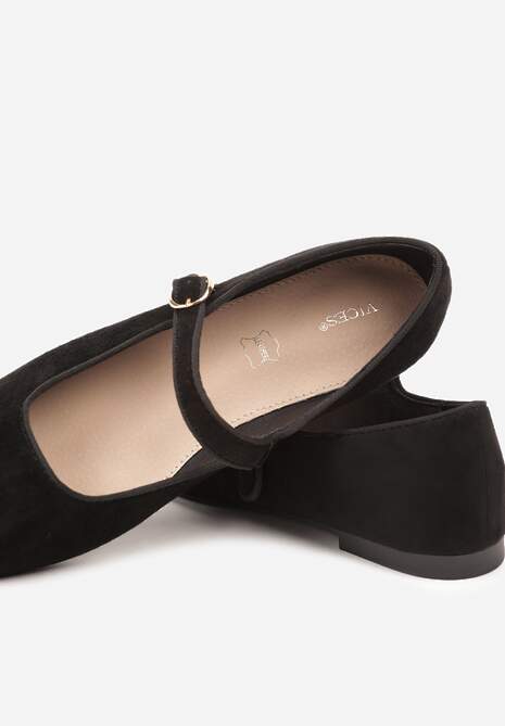 Czarne Balerinki Vices z Wkładką ze Skóry Naturalnej i Paskiem Nalisare
