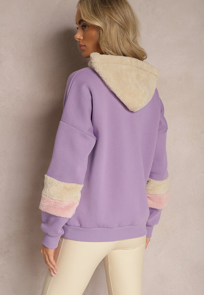 Jasnofioletowa Bawełniana Bluza z Kapturem i Wstawkami z Polaru Qilin