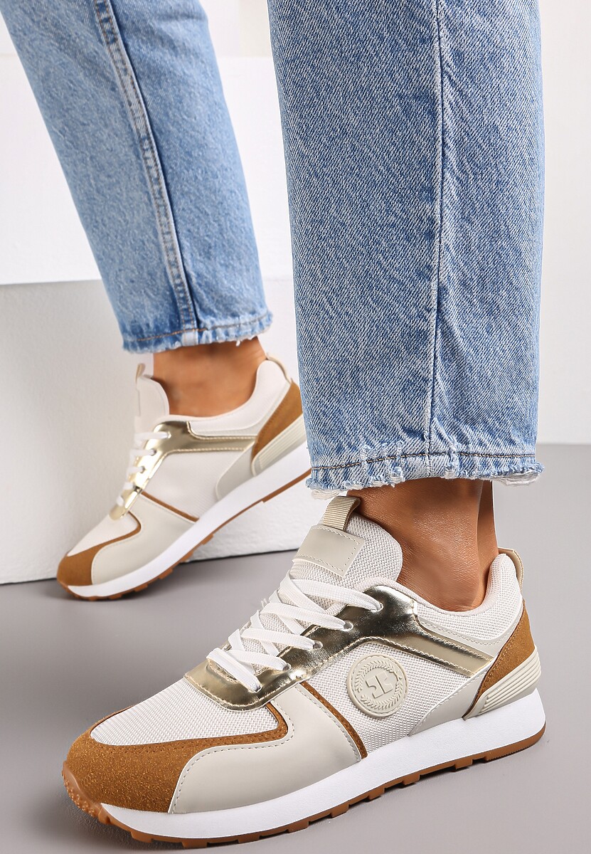 Beżowe Sznurowane Sneakersy z Cholewką przed Kostkę Noleta