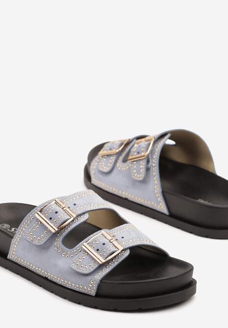 Niebieskie Klapki z Nitami i Klamrami Ezrives