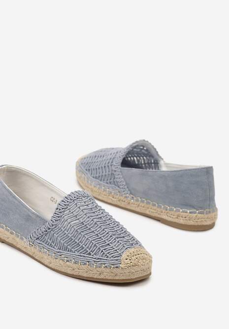 Niebieskie Płaskie Espadryle z Ekozamszu Ozdobione Jutą Lemiala