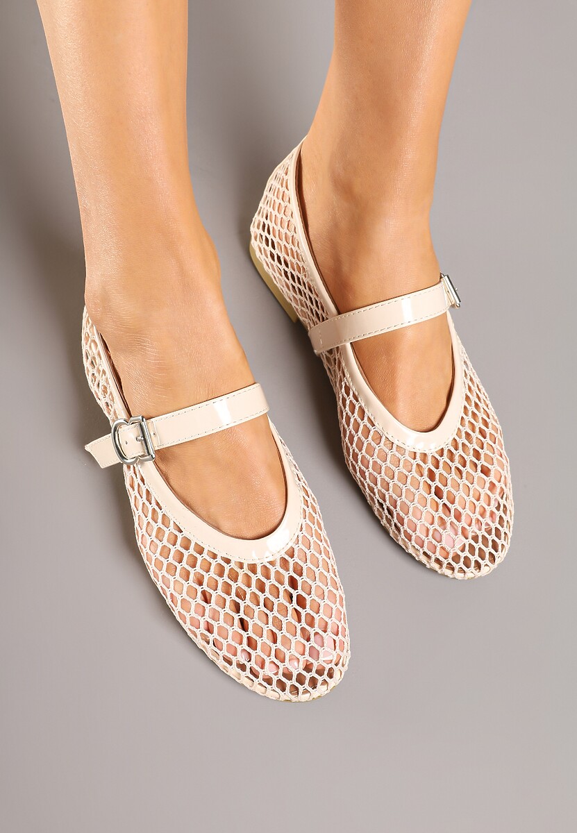 Beżowe Balerinki w Stylu Mary Jane z Siateczki Miltewi