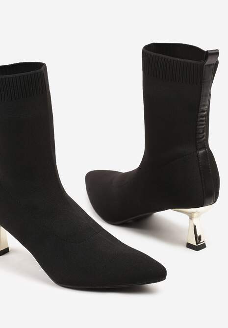 Czarno-Złote Botki Vices na Metalicznej Kaczuszce z Elastyczną Cholewką Vamile