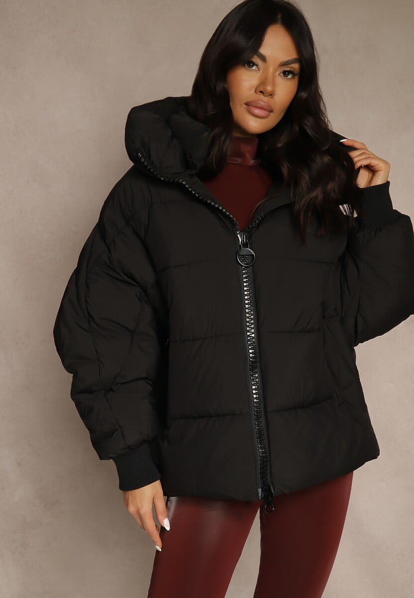 Szara Oversizowa Kurtka Puffer z Kaputrem Mevenassa