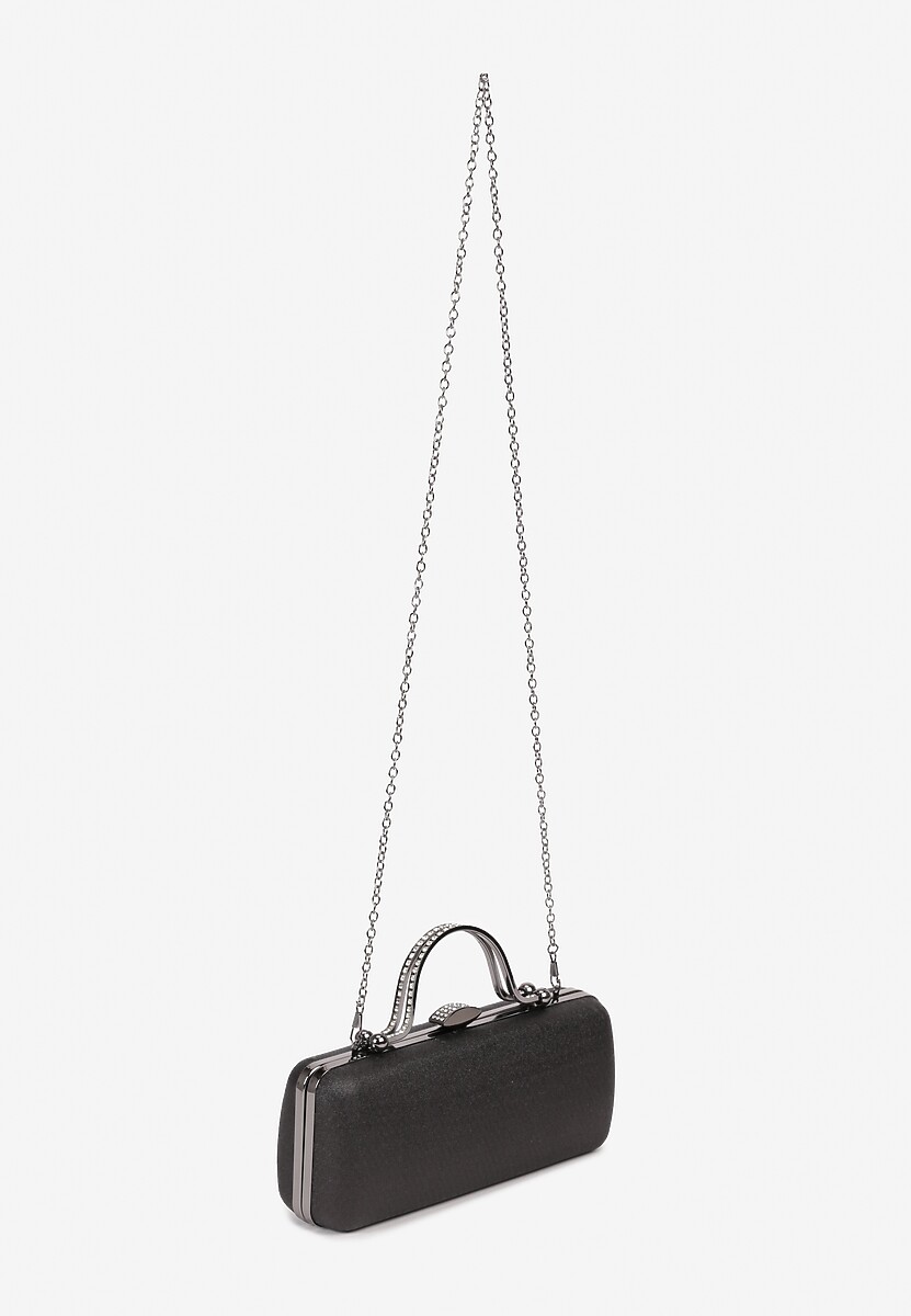 Czarna Wieczorowa Torebka z Rączką Wykończona Cyrkoniami i Łańcuszkiem Fenagia