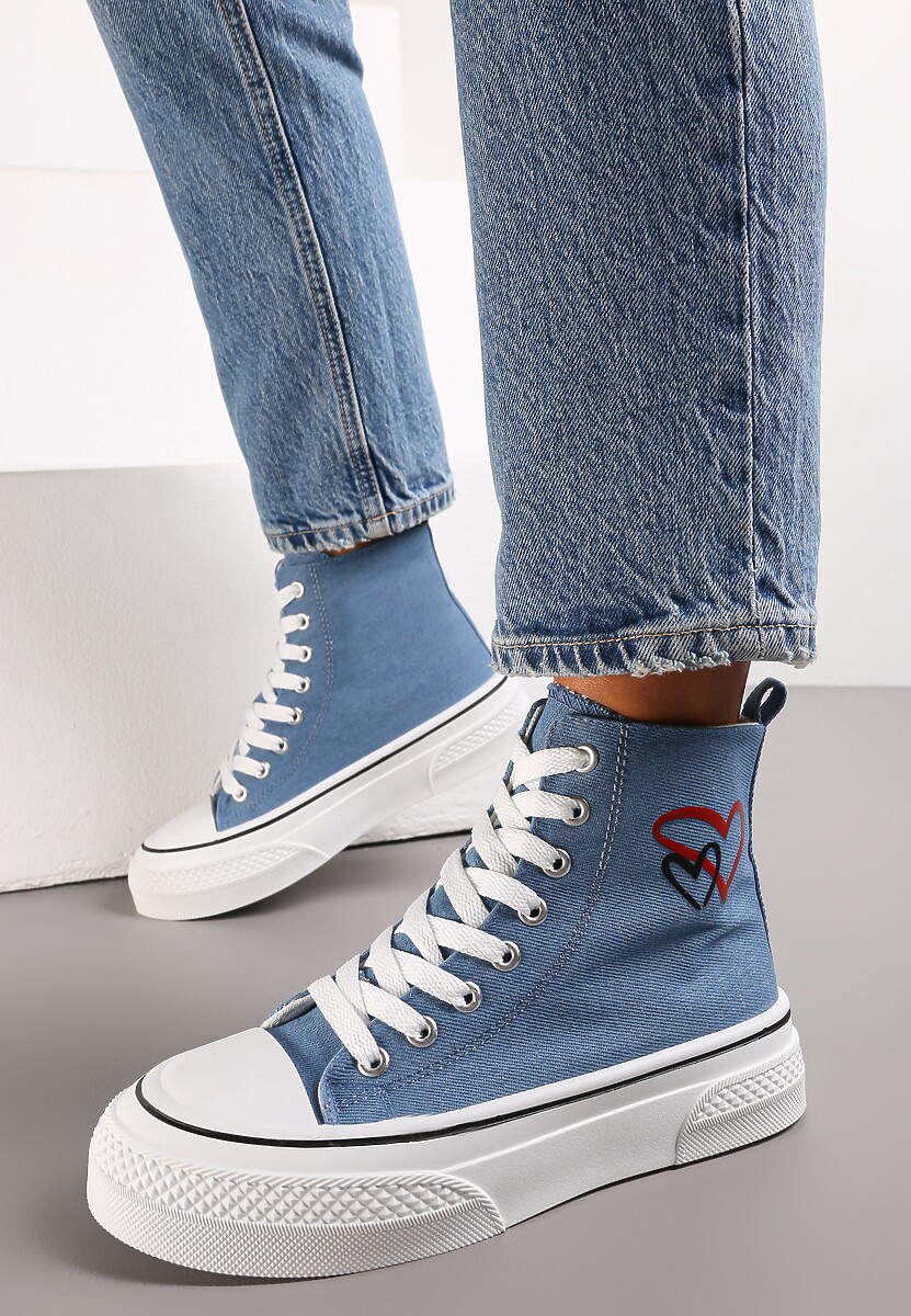 Niebieskie Trampki za Kostkę na Platformie Zuiena