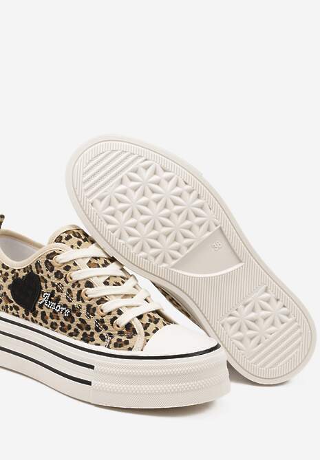 Panterkowe Trampki na Grubej Podeszwie z Aplikacją i Napisem Eheria