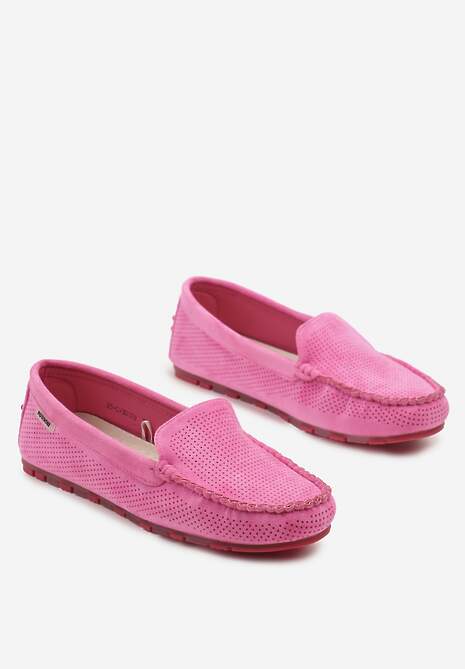 Fuksjowe Mokasyny z Wkładką ze Skóry Naturalnej i Ozdobnymi Przeszyciami Tereldi