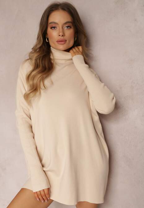 Jasnobeżowy Golf Dzianinowy z Długim Rękawem Halaian