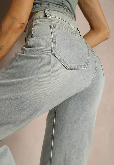 Jasnoniebieskie Jeansy High Waist o Szerokim Kroju z Przetarciami Zeleldi