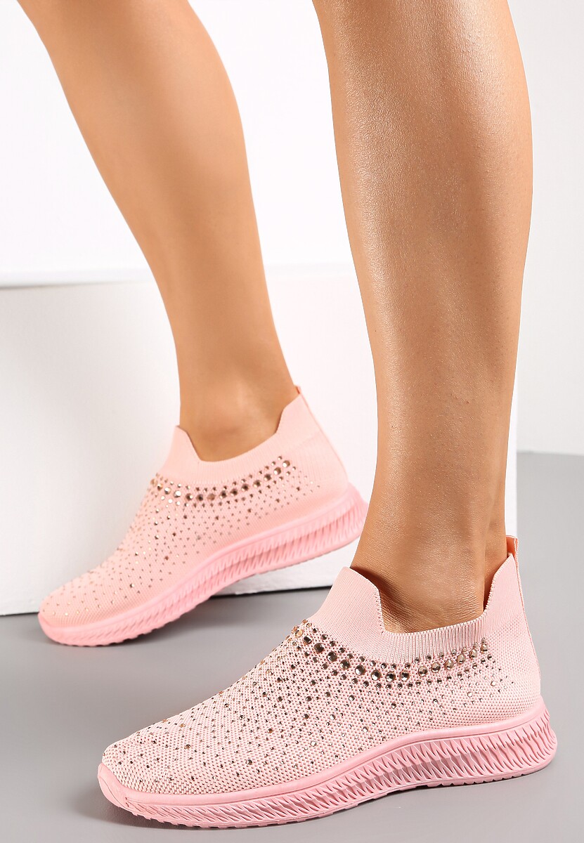 Różowe Wsuwane Buty Sportowe Ozdobione Cyrkoniami Nessos