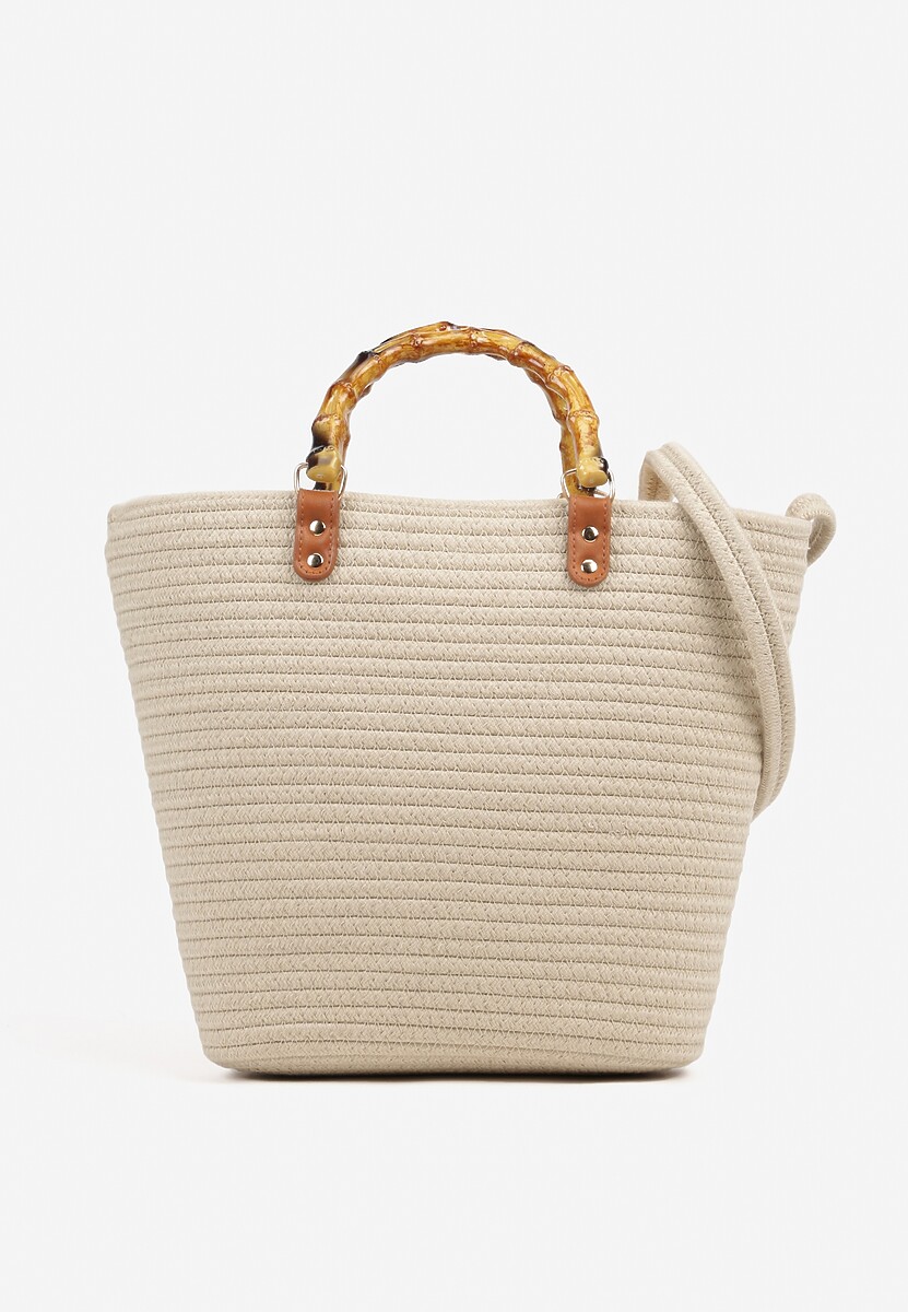 Ciemnobeżowa Torebka Szydełkowa Ozdobiona Rączką Reveanice