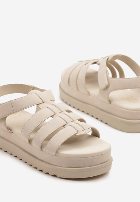 Beżowe Sandały w Stylu Gladiatorek na Rzep Sorenevia