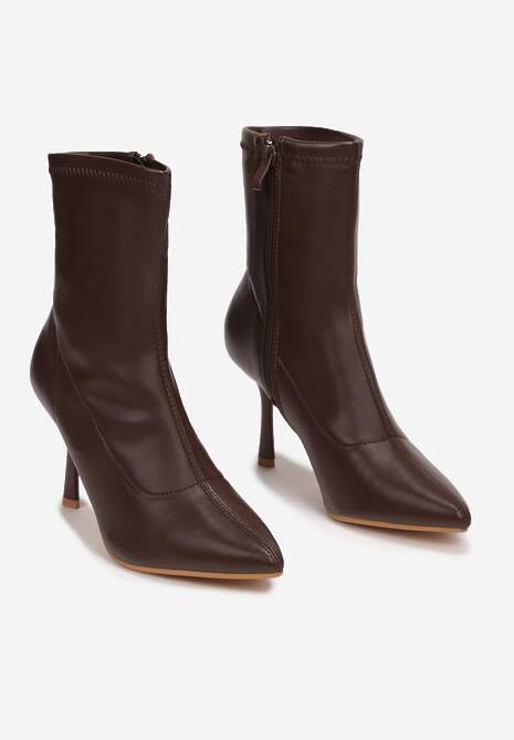 Brązowe Botki na Szpilce z Dopasowaną Cholewką Hilila