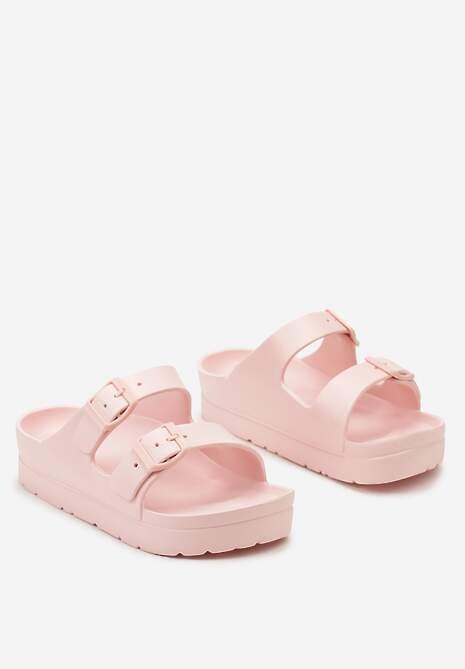 Różowe Klapki Piankowe na Platformie z Klamrami Achiotte