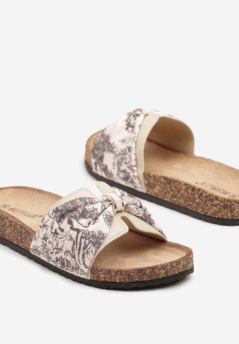 Beżowe Klapki z Metalicznym Detalem na Podeszwie z Korka Telanovia