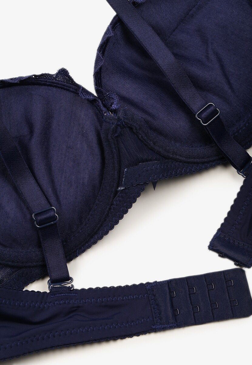 Granatowy Biustonosz Push Up Ozdobione Koronką Sonevia