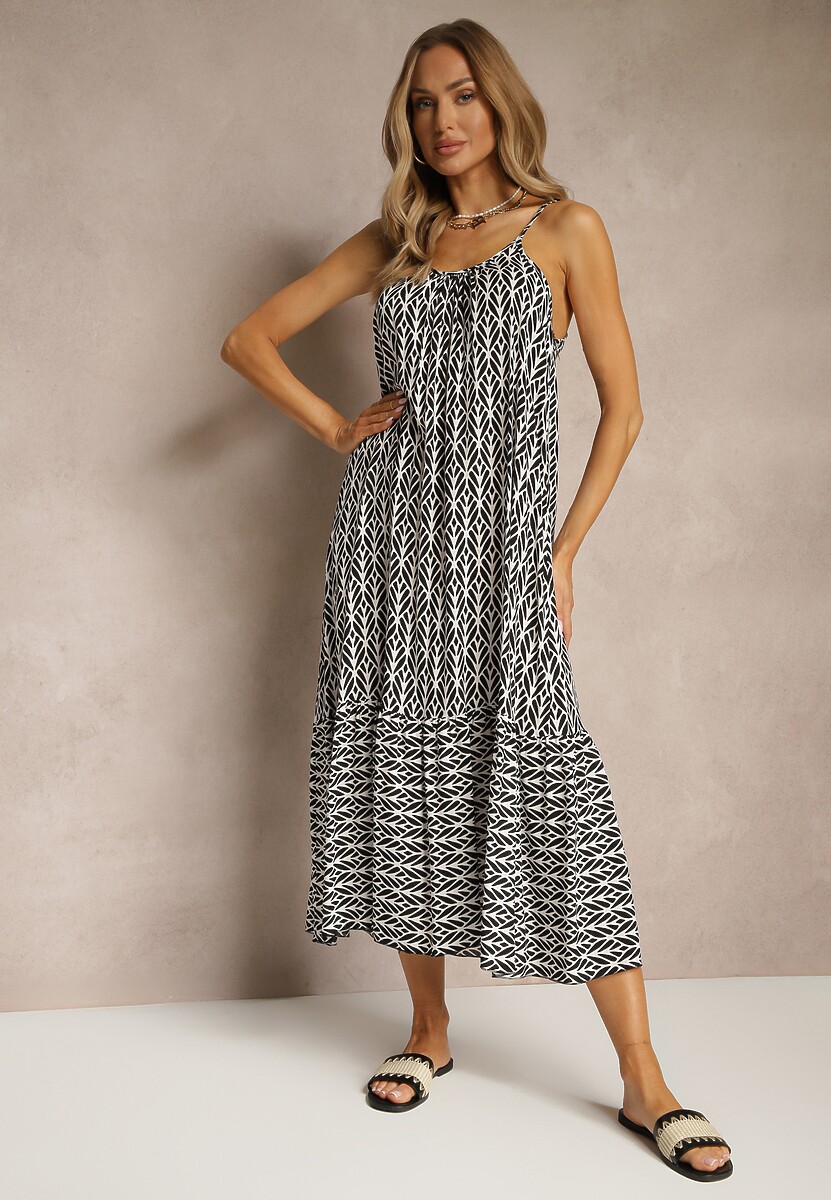 Zielona Sukienka z Bawełny Ozdobiona Geometrycznym Motywem Nilavionea