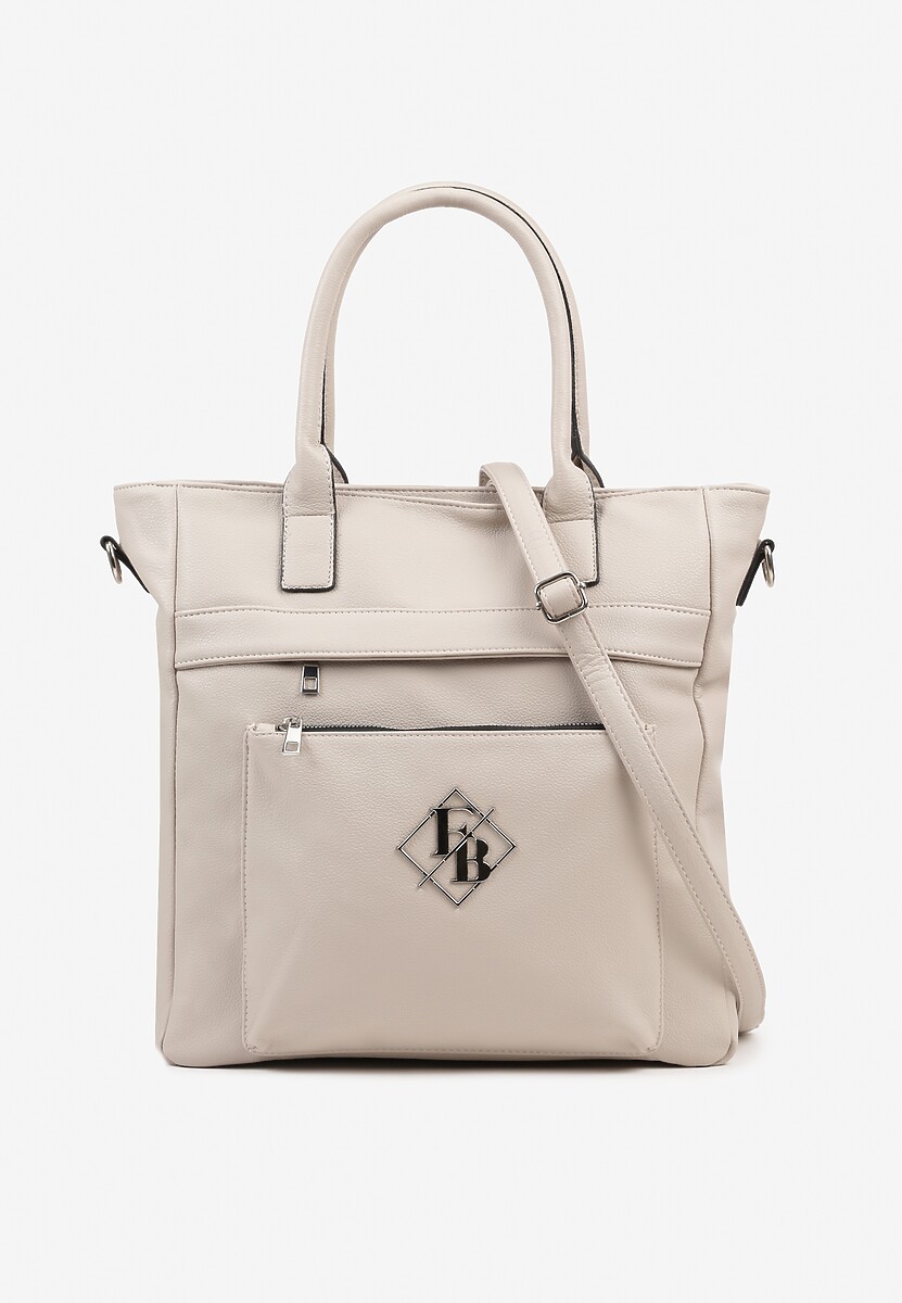 Szara Torebka Typu Shopper z Paskiem Crossbody Zdobiona Aplikacją Idaniela