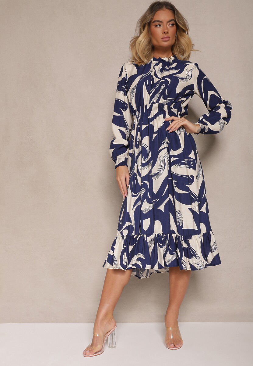 Czarna Sukienka z Bawełną i Abstrakcyjnym Wzorem Tersedi