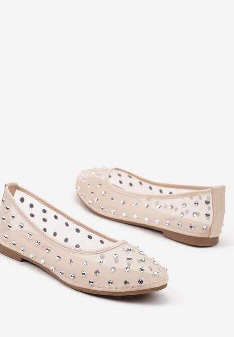 Beżowe Balerinki Siateczkowe z Cyrkoniami All Over Annilea