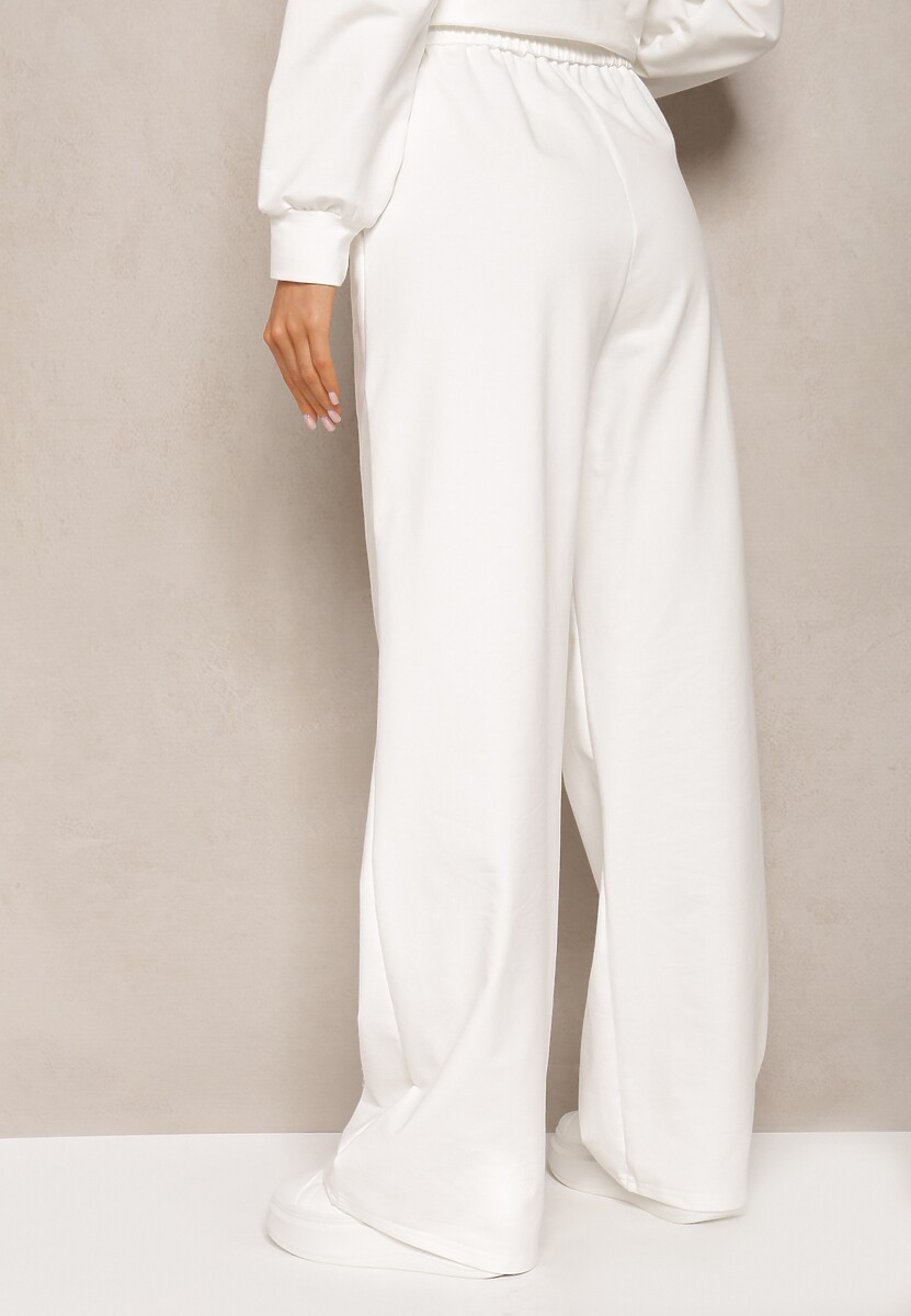 Białe Szerokie Spodnie Dresowe z Elastycznej Bawełny Niarti