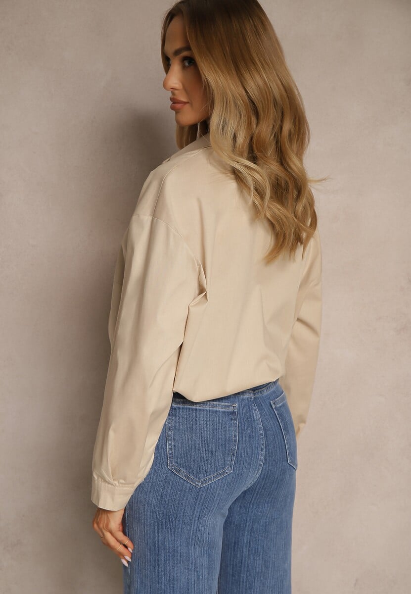 Beżowa Koszula z Bawełny z Wiązaniem Calmio