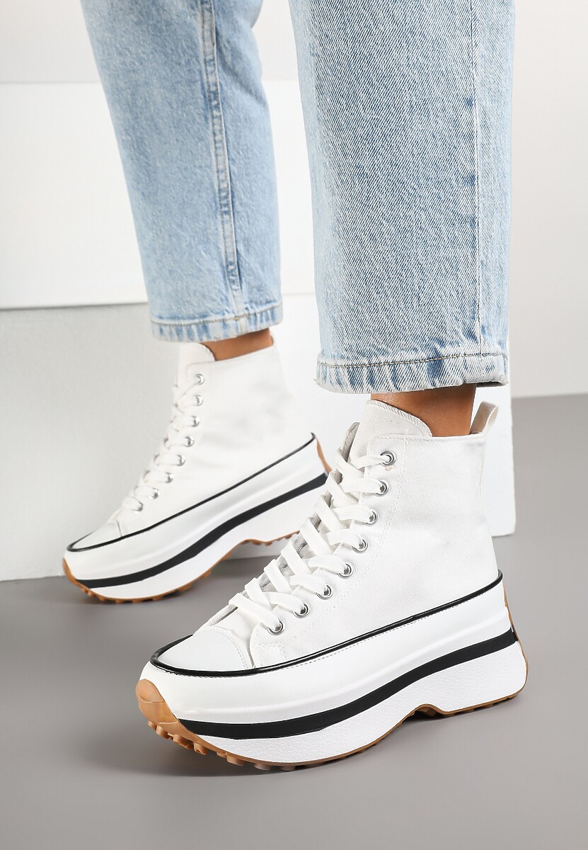 Białe Trampki za Kostkę na Platformie z Tłoczeniami Danawinn