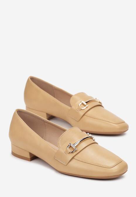 Ciemnobeżowe Mokasyny z Klamerką i Kwadratowym Noskiem Zinven