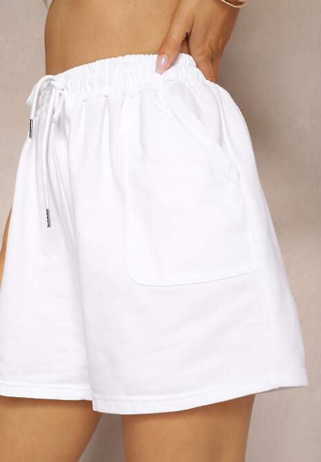 Białe Dresowe Szorty High Waist z Gumką w Talii Narefia