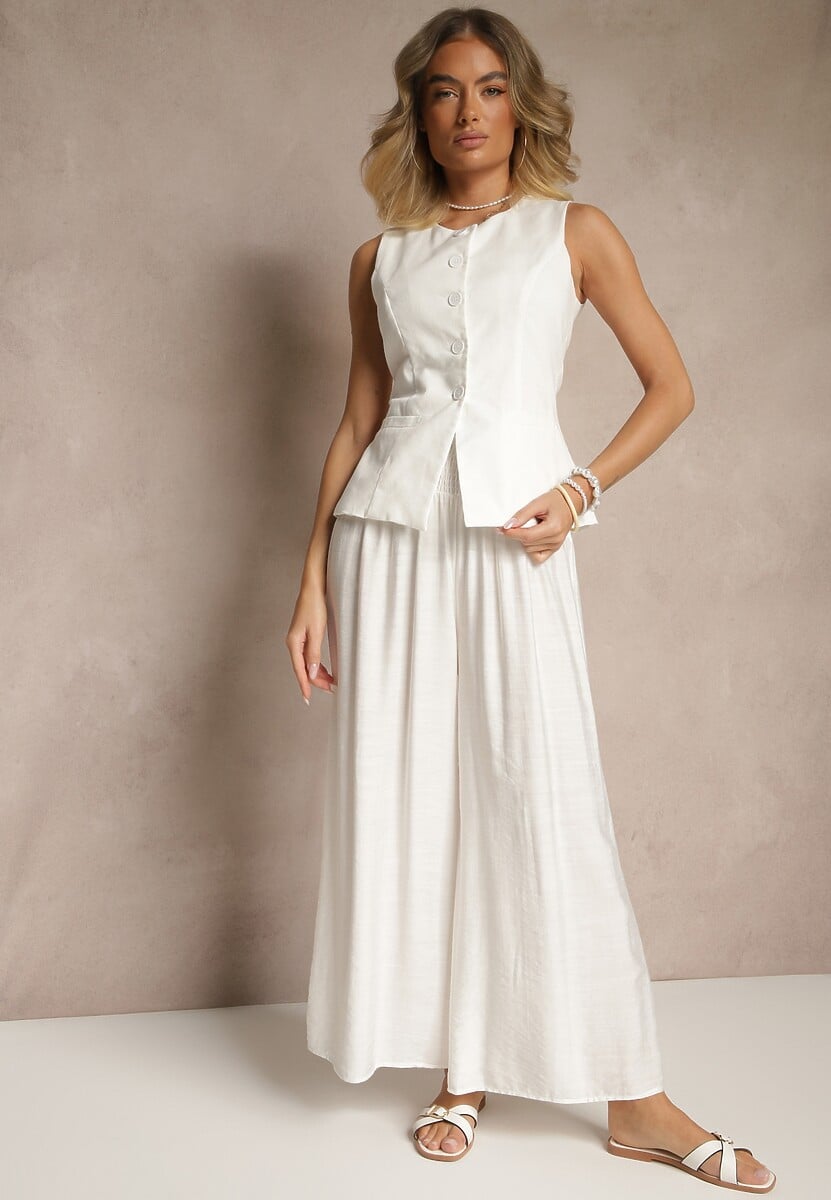 Jasnobeżowe Spodnie z Wiskozą o Szerokim Kroju High Waist Orrana