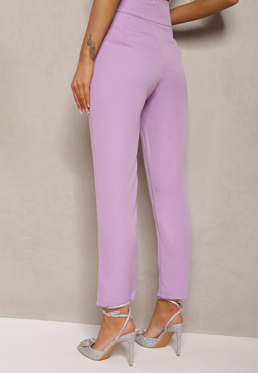 Jasnofioletowe Materiałowe Spodnie Regular Pivolia