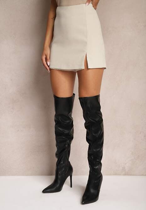 Jasnobeżowe Spódnico-Szorty High Waist Zapinane na Suwak Efinae