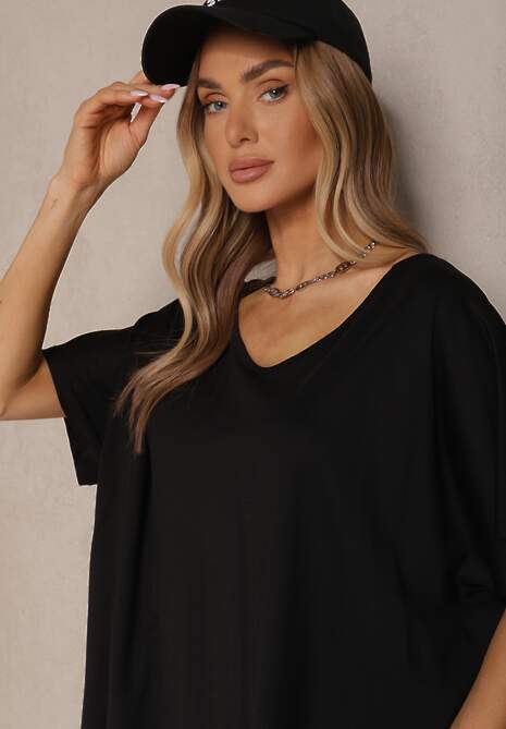 Czarny T-shirt z Wiskozą w Stylu Nietoperza Liofala