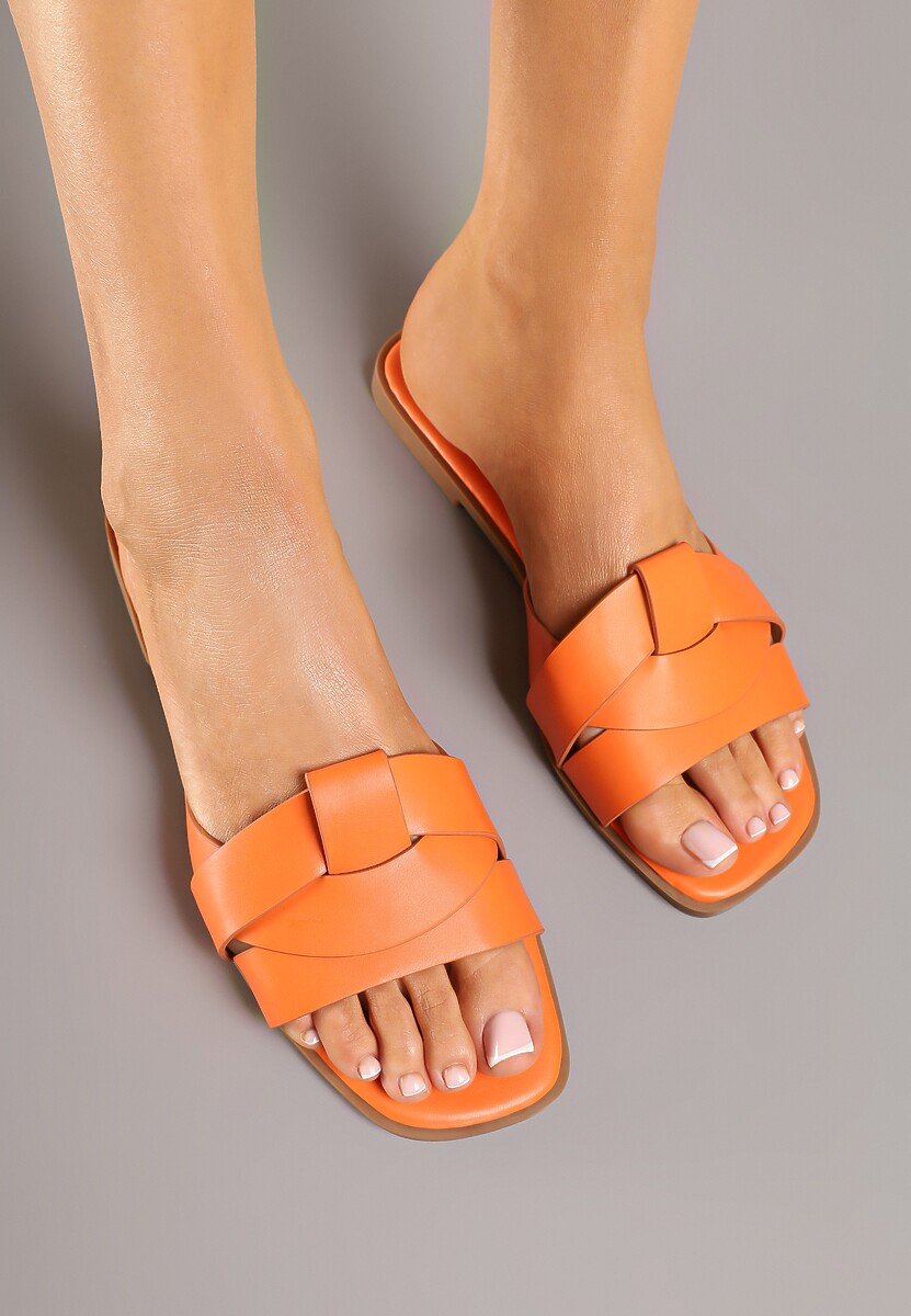 Pomarańczowe Klapki z Ozdobnie Przeplecionymi Paskami Davianne