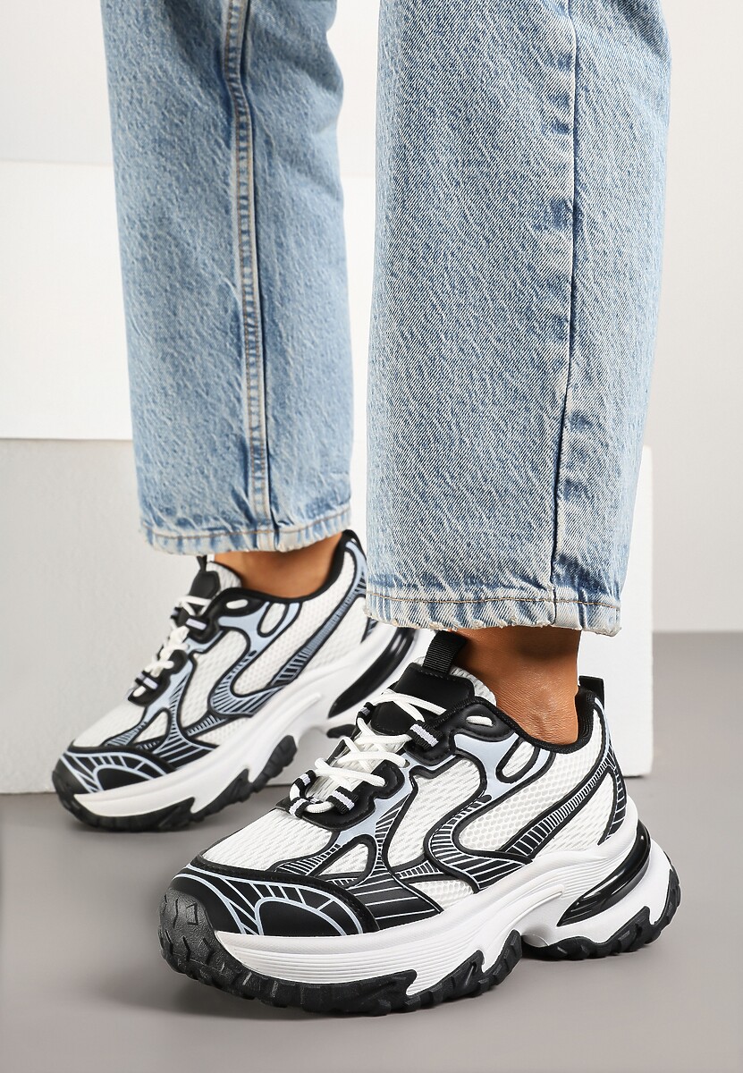 Czarne Sneakersy na Platformie z Geometrycznym Wzorem Mevriane
