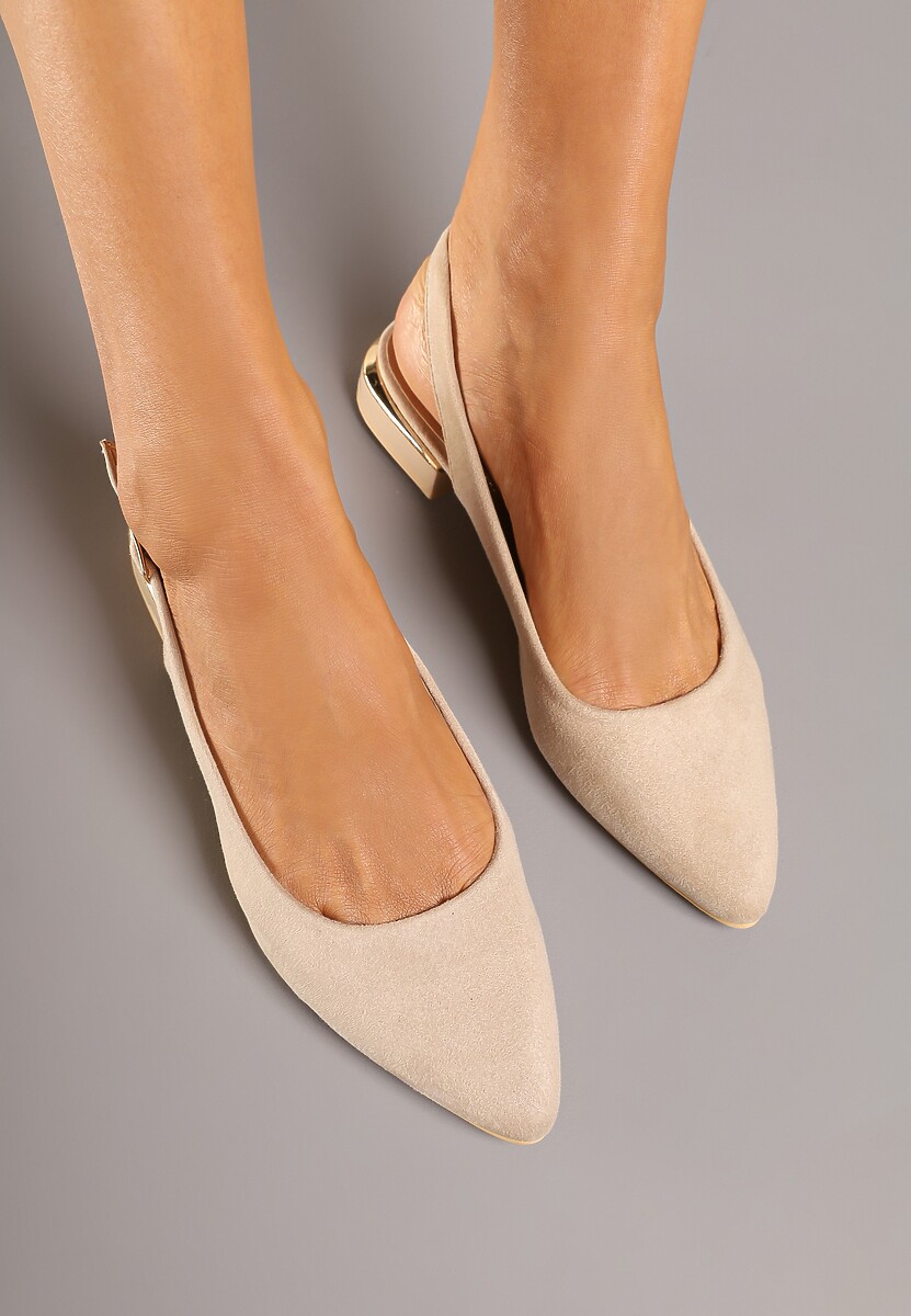 Ciemnobeżowe Sandały Vices z Odkrytą Piętą i Szpiczastym Noskiem Zdobione Aplikacją Edithania