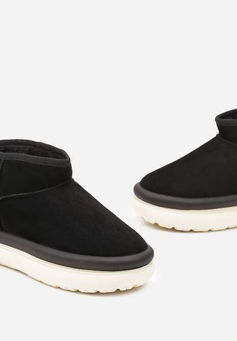 Czarne Śniegowce Ultra Mini na Grubej Podeszwie z Futerkiem Asemmia