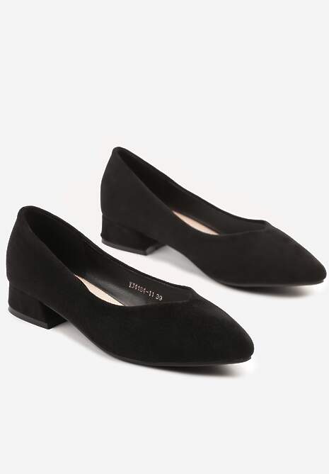 Czarne Czółenka na Niskim Obcasie z Wkładką ze Skóry Naturalnej Falzeri