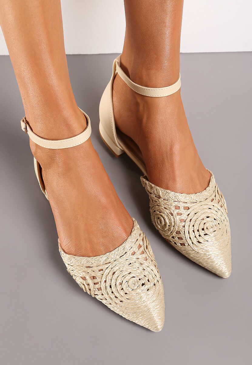 Beżowe Sandały na Płaskim Słupku z Plecionym Noskiem w Szpic Haprioa