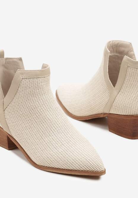 Beżowe Botki na Słupku Ozdobione Plecionką Farenia