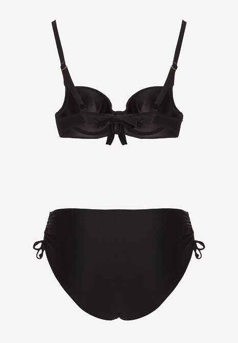 Czarne Bikini Majtki Typu Figi i Biustonosz z Metalicznymi Ozdobami Kinasara