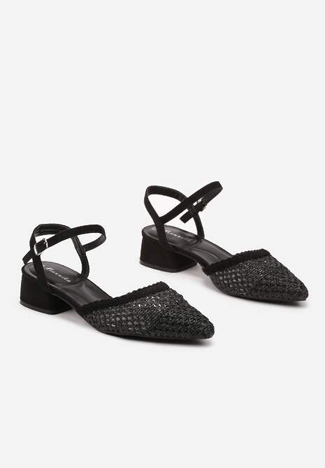 Czarne Siateczkowe Sandały na Słupku Selreti