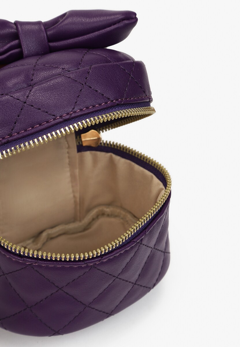 Fioletowa Kwadratowa Pikowana Torebka z Ozdobną Kokardą i Suwakami Vianefa